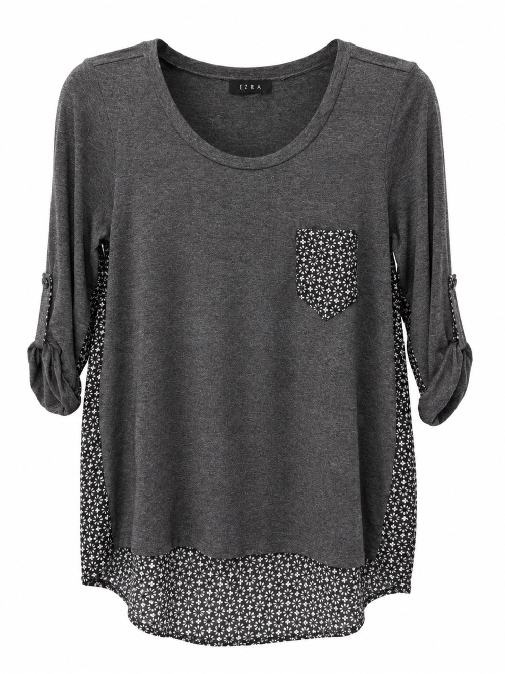 Ezra Charcoal Long Sleeve Top with Star Pocket